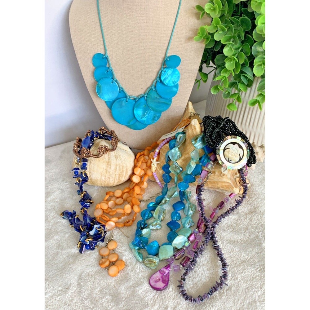 Colorful Beach Jewelry Lot Mermaid 🧜Shell Statement Necklaces Bracelets Y2K